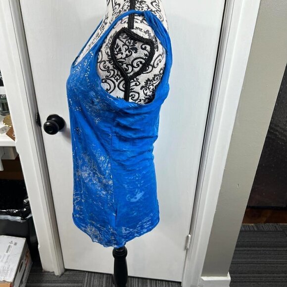 Guess blue tank top with metallic silver and rhinestone embellishments - Picture 5 of 9